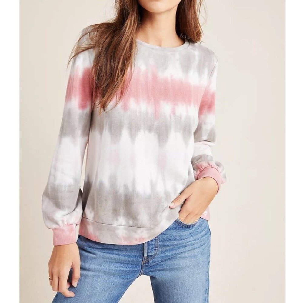Anthropologie Pink and Gray Tie-Dye Sweatshirt